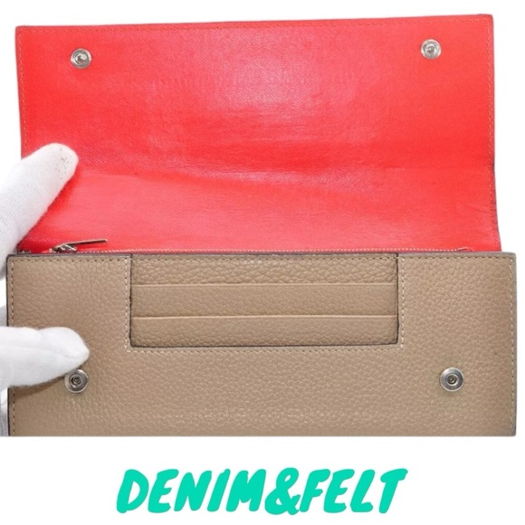 ♥️CELINE Porte Tresore International Long Leather Beige/Red Zip Around Wallet🤎 - Picture 7 of 12